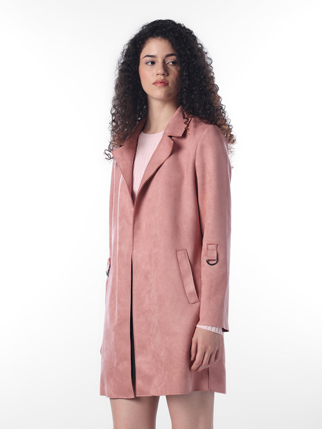Pink Faux Suede Overcoat