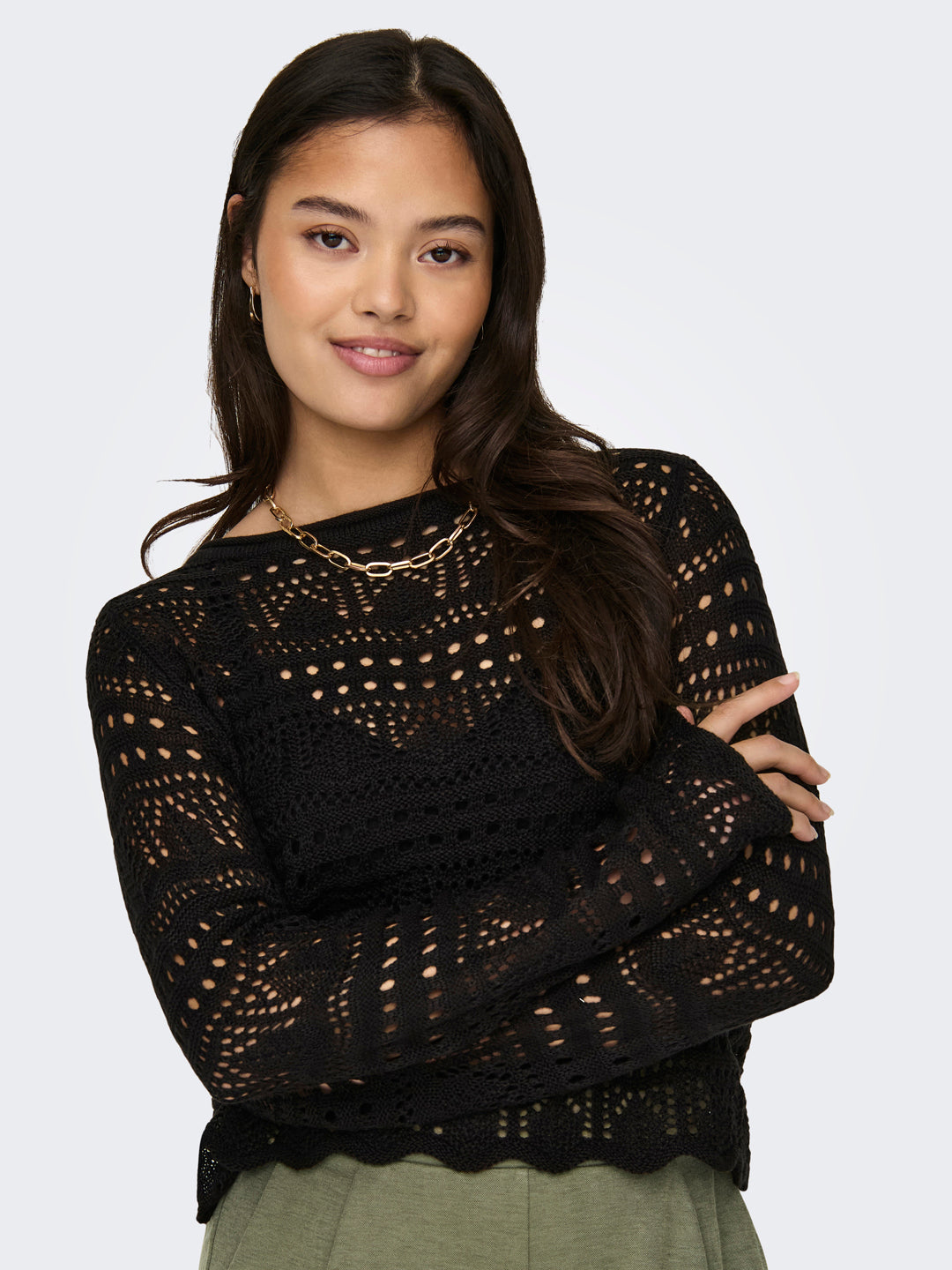 Black Crochet Knit Pullover