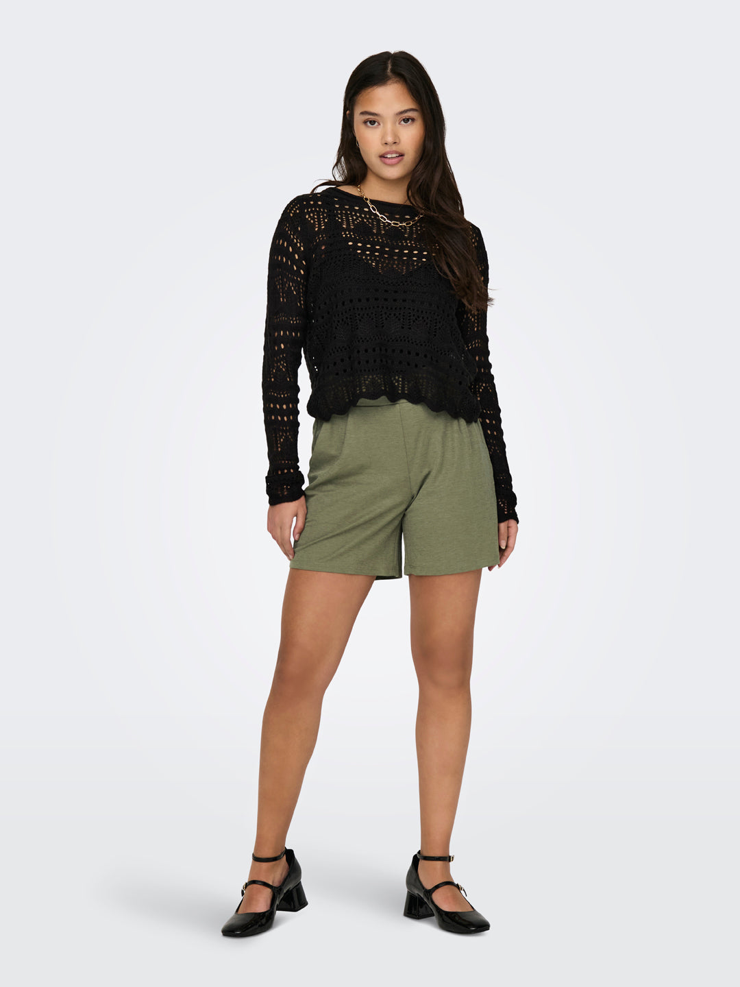 Black Crochet Knit Pullover