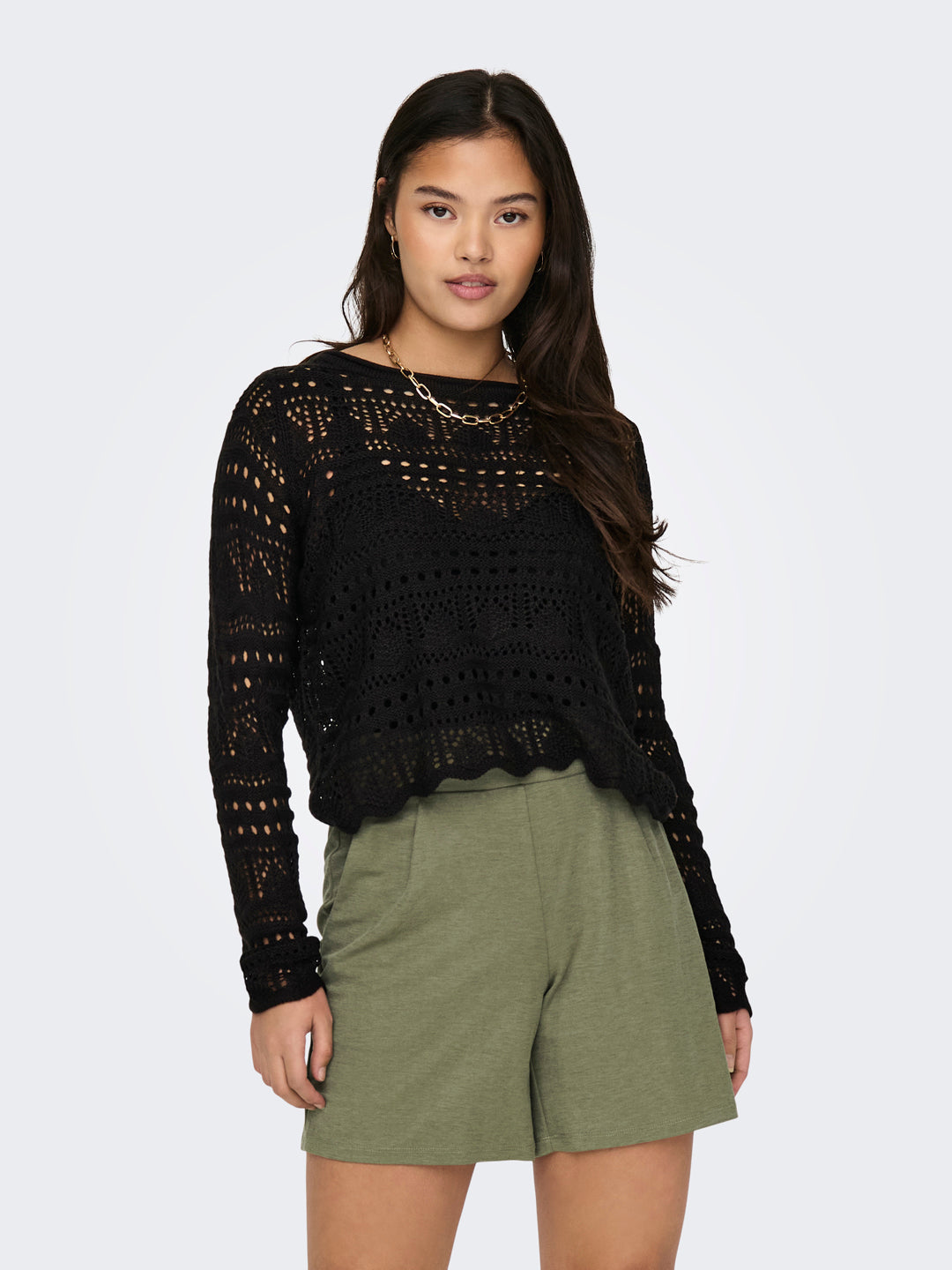Black Crochet Knit Pullover