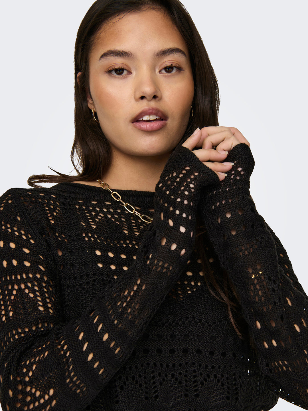 Black Crochet Knit Pullover