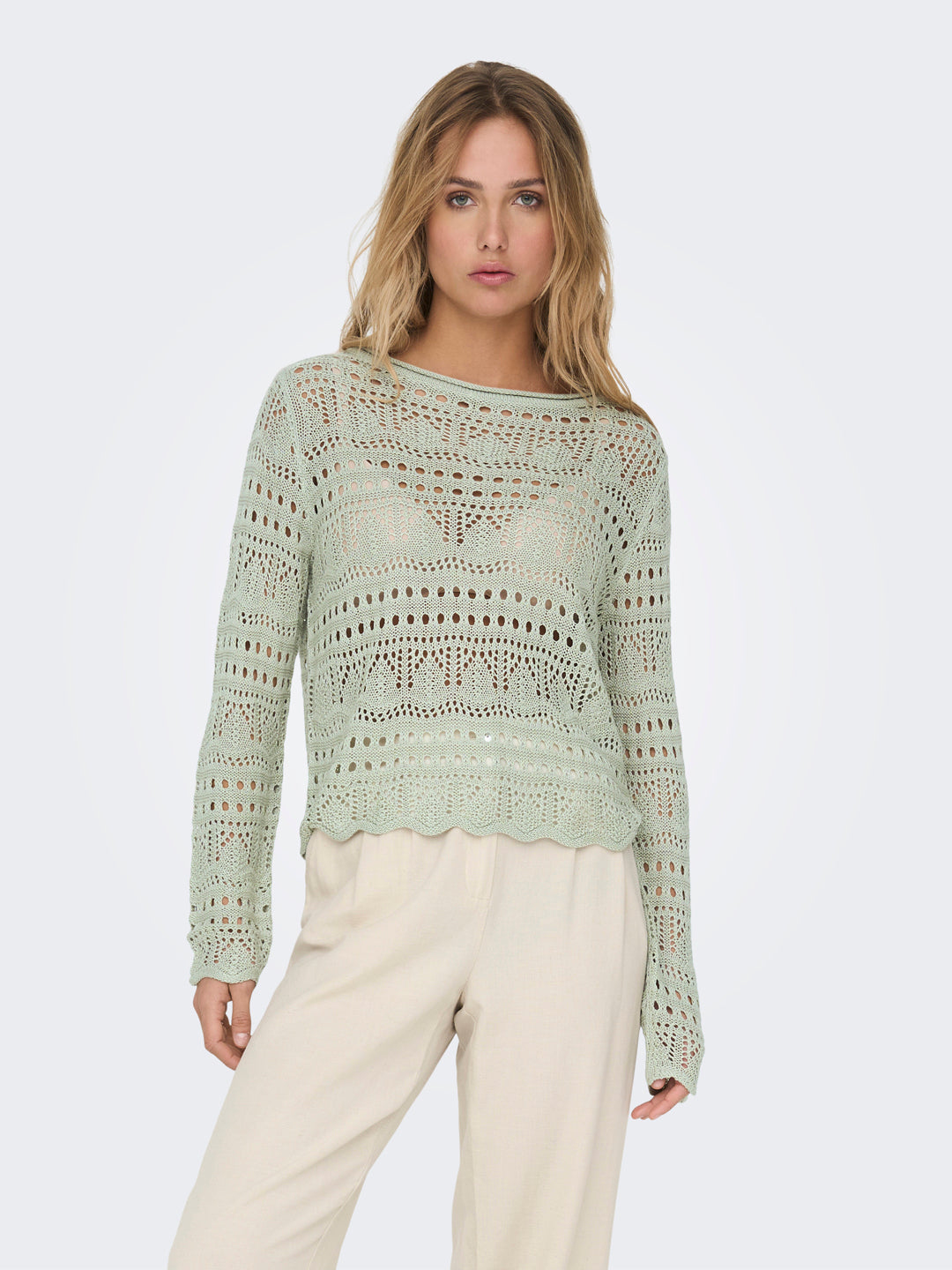 Green Crochet Knit Pullover