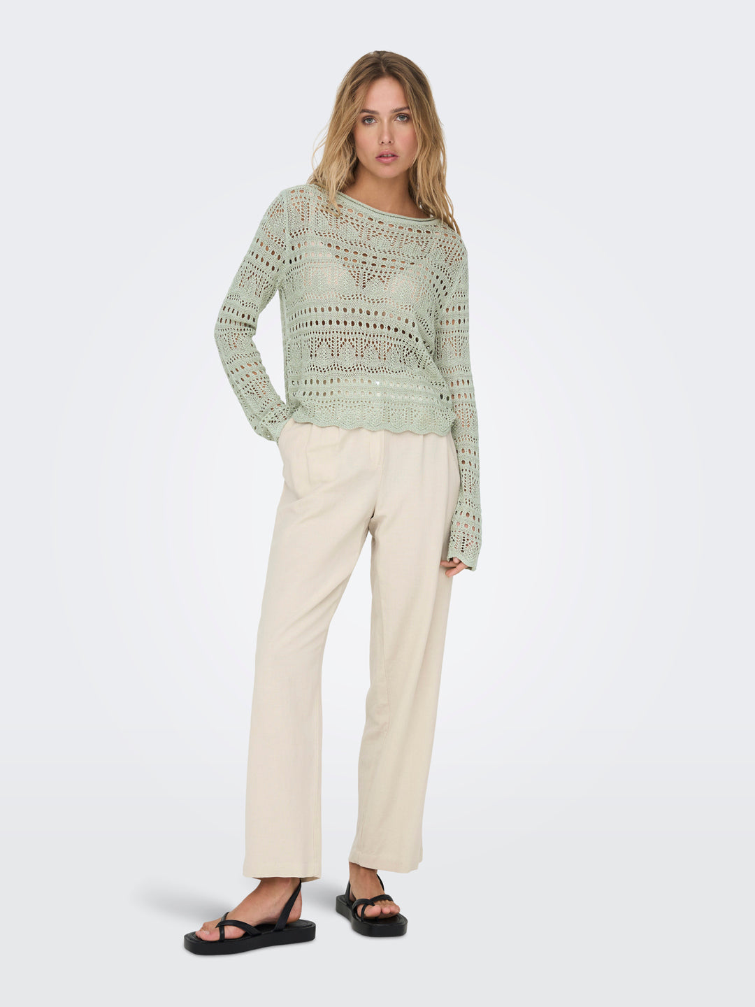 Green Crochet Knit Pullover