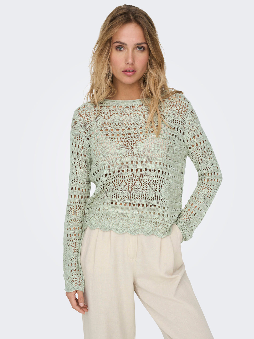 Green Crochet Knit Pullover