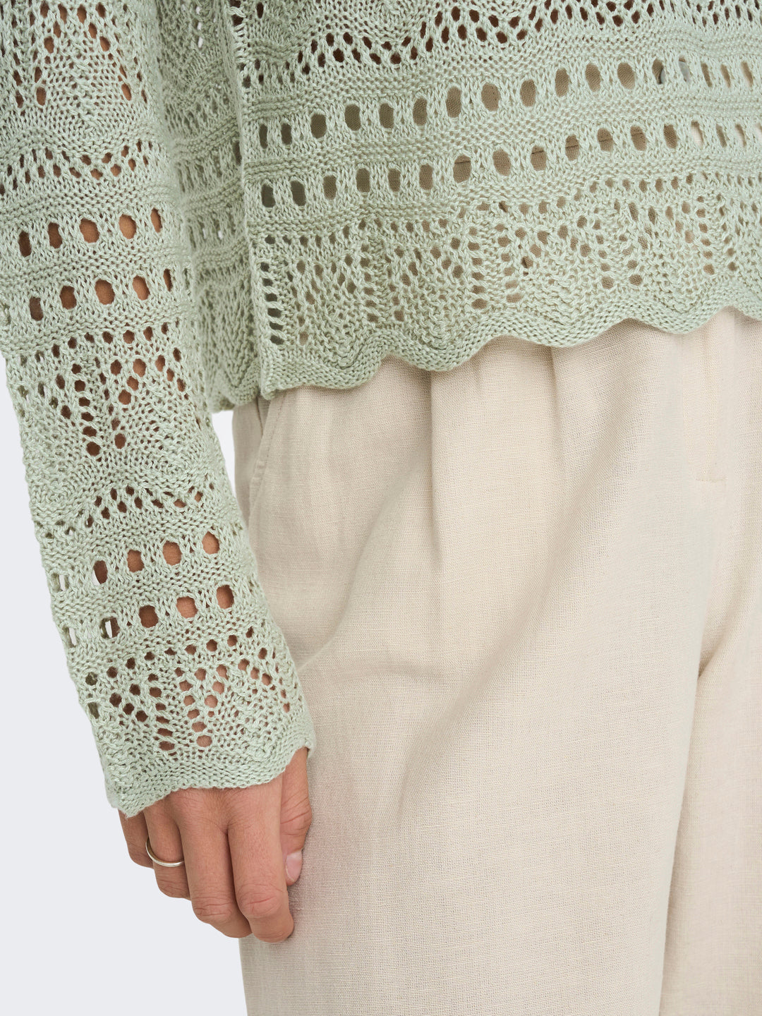 Green Crochet Knit Pullover