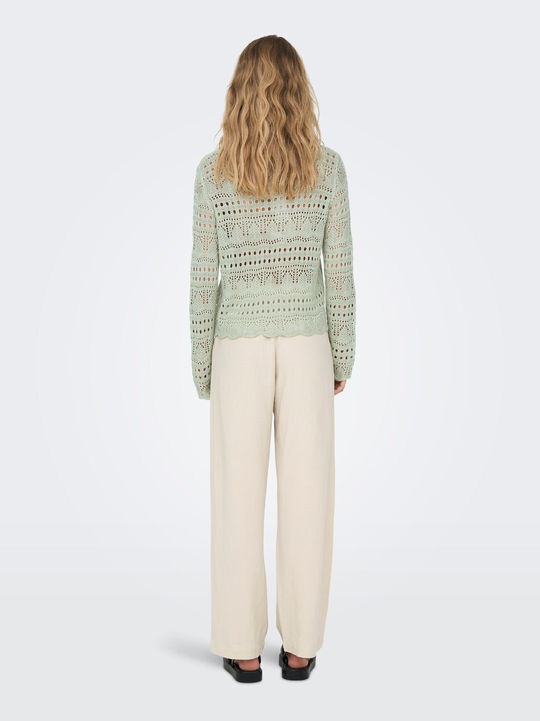 Green Crochet Knit Pullover