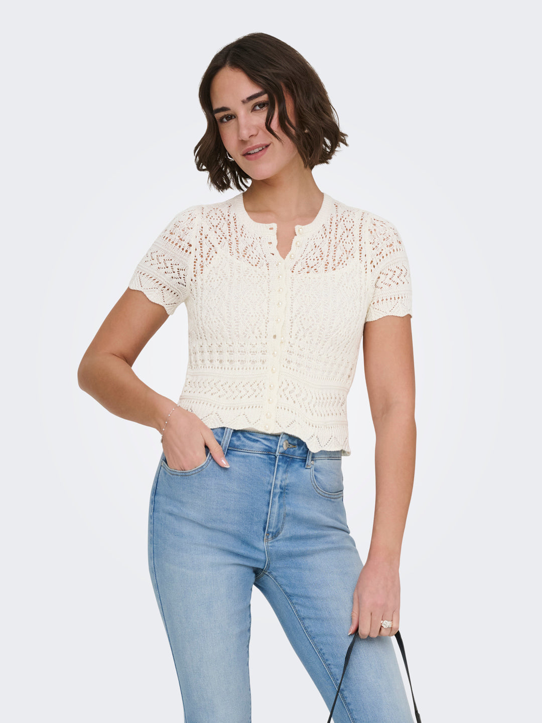 Off-White Pearl Button Knit Top