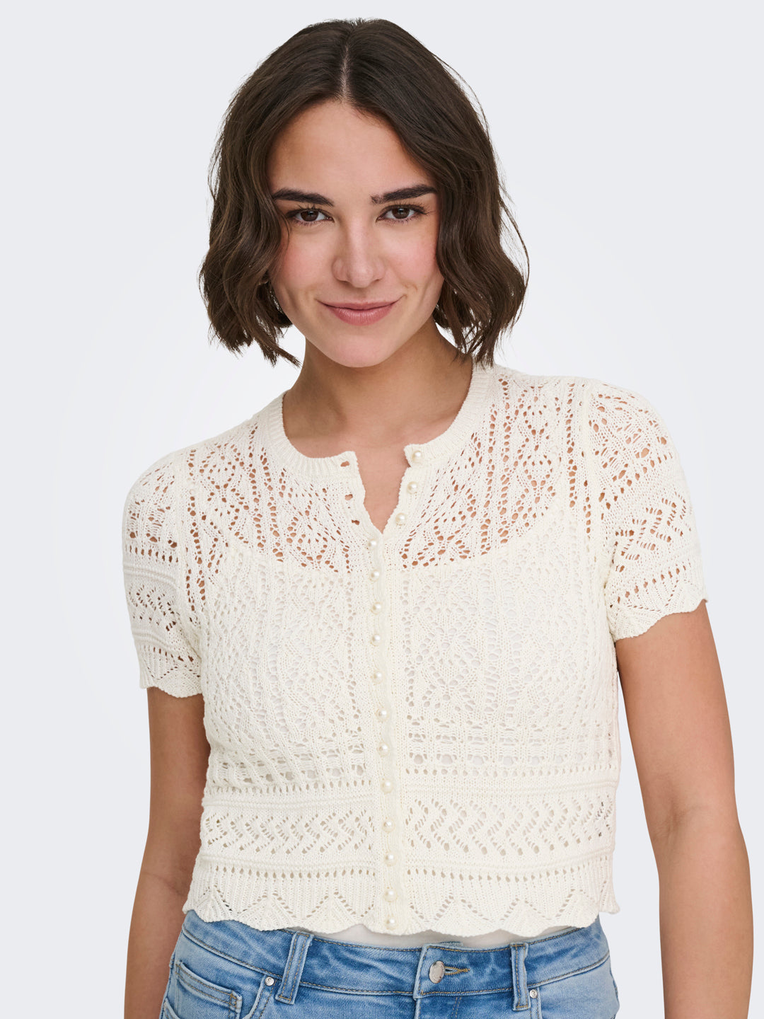 Off-White Pearl Button Knit Top