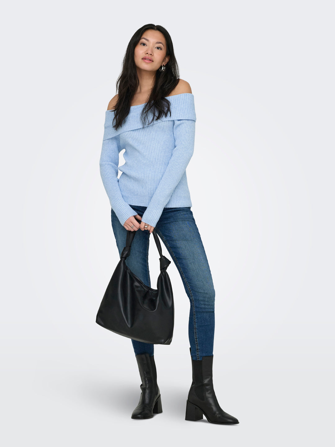 Light Blue Off Shoulder Pullover