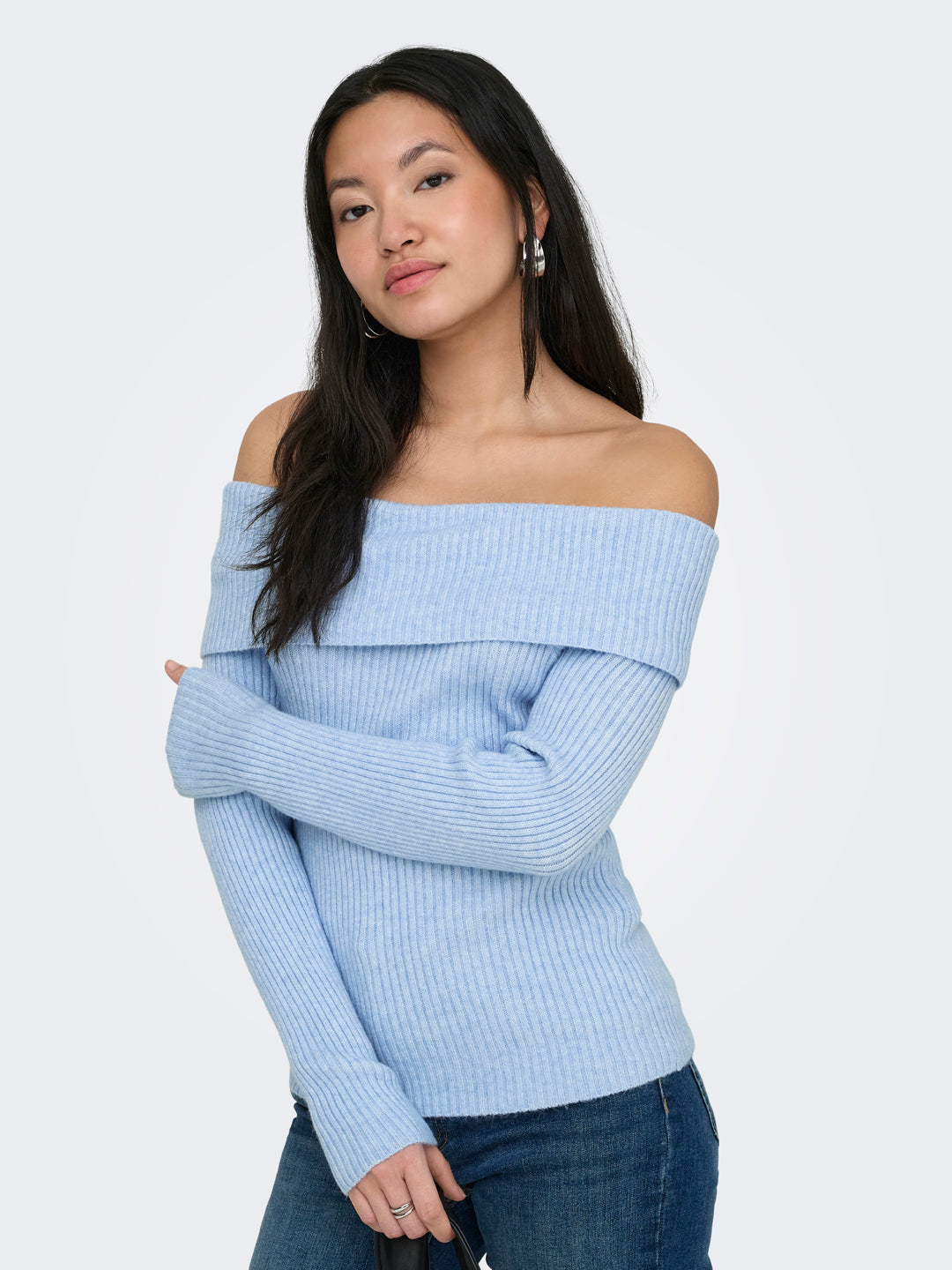Light Blue Off Shoulder Pullover