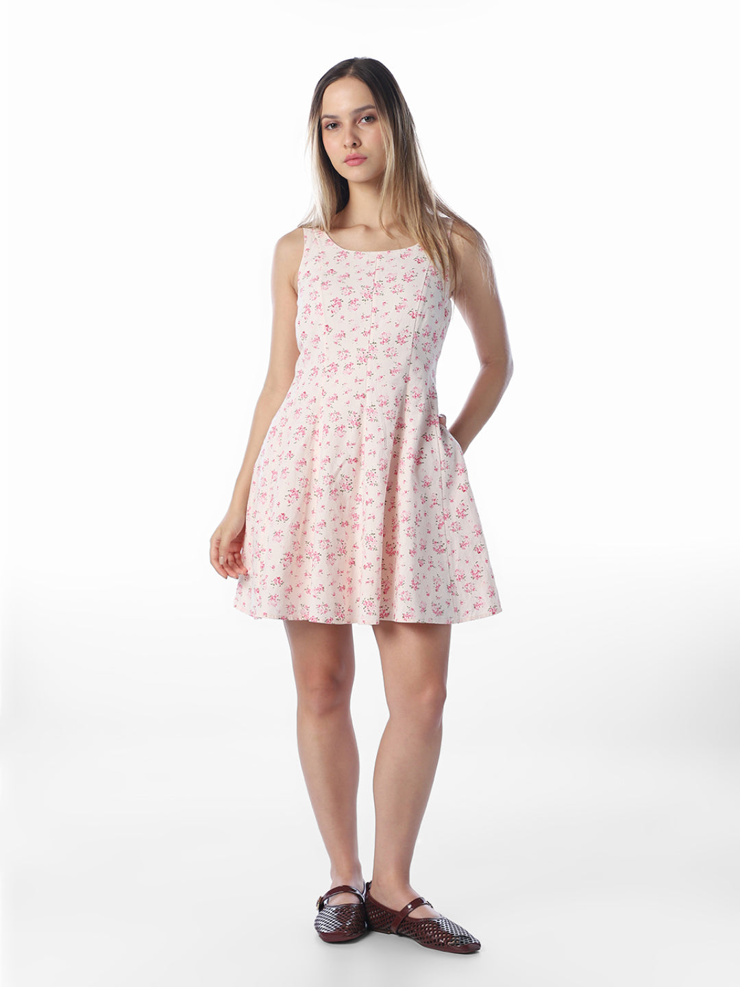 Pink Floral U-Neck Dress