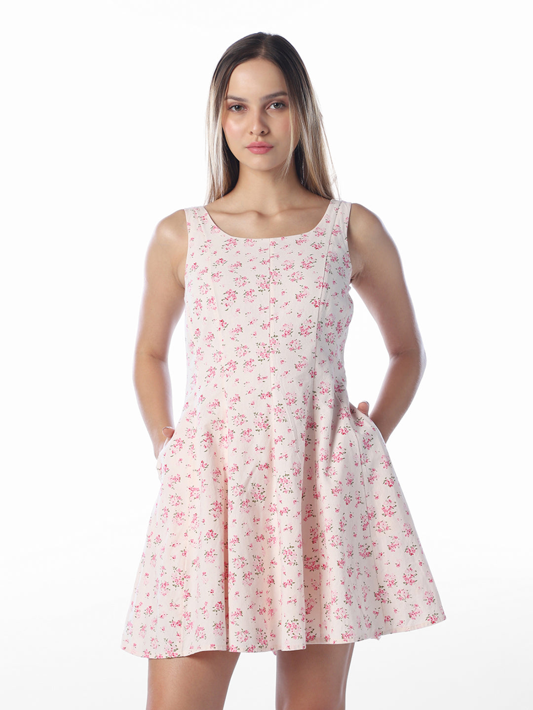 Pink Floral U-Neck Dress