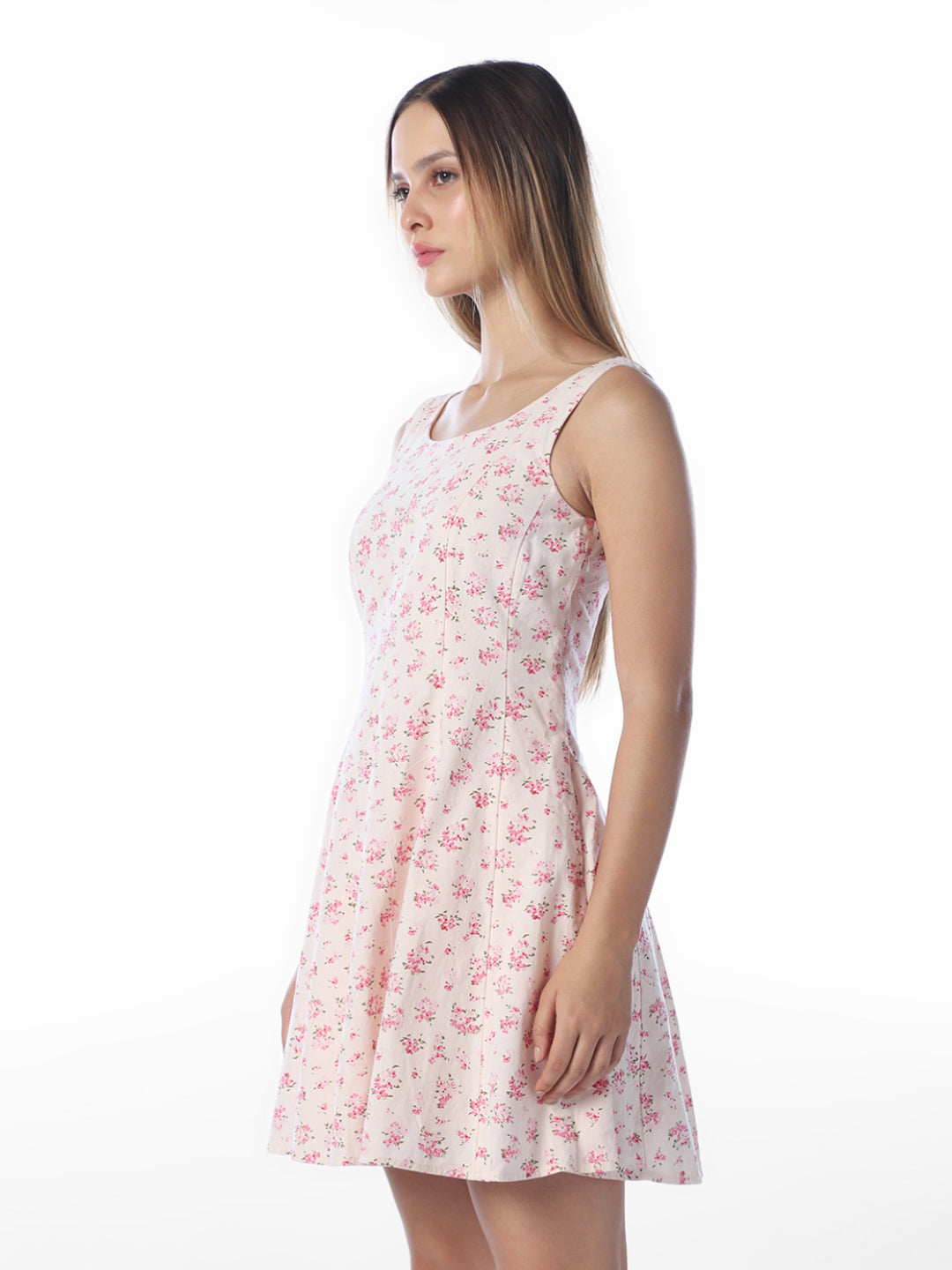 Pink Floral U-Neck Dress