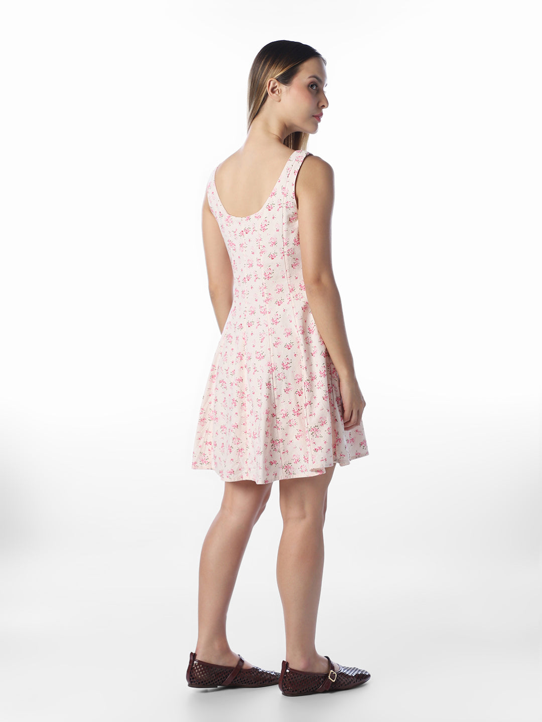 Pink Floral U-Neck Dress