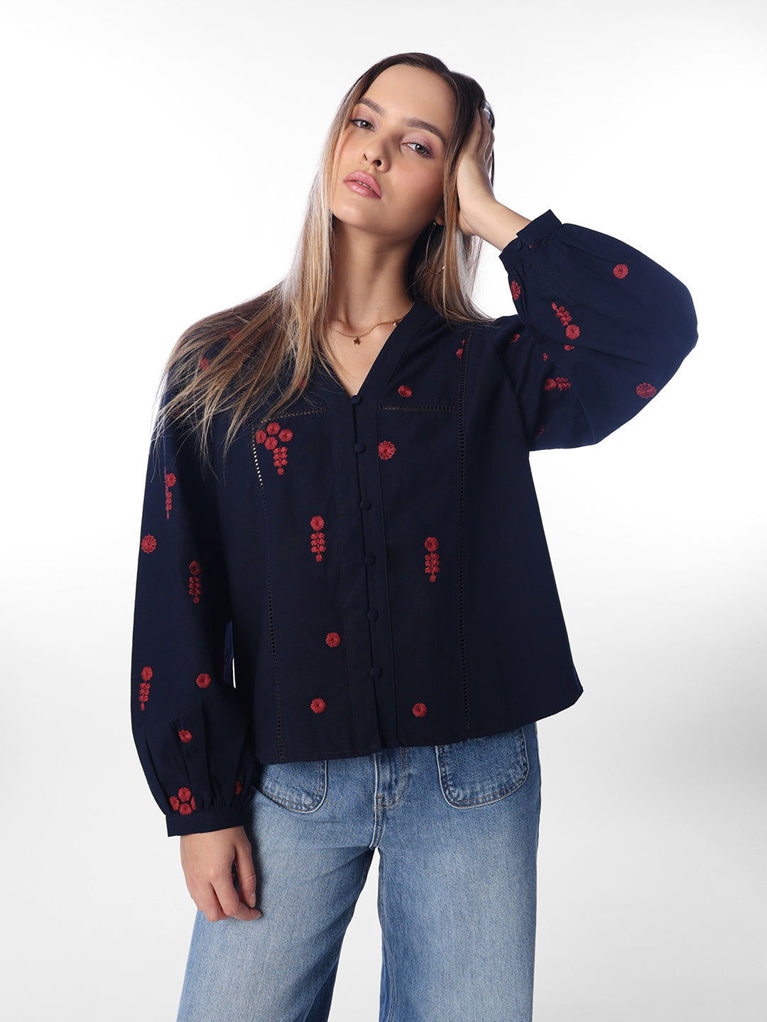 Dark Blue Embroidered Top
