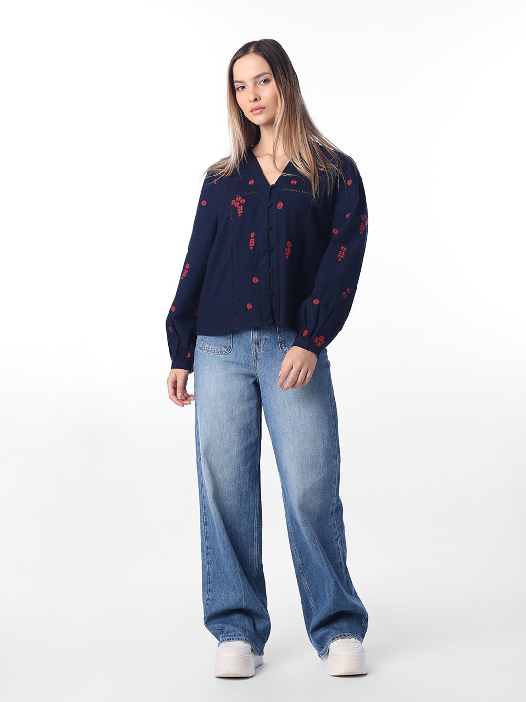 Dark Blue Embroidered Top