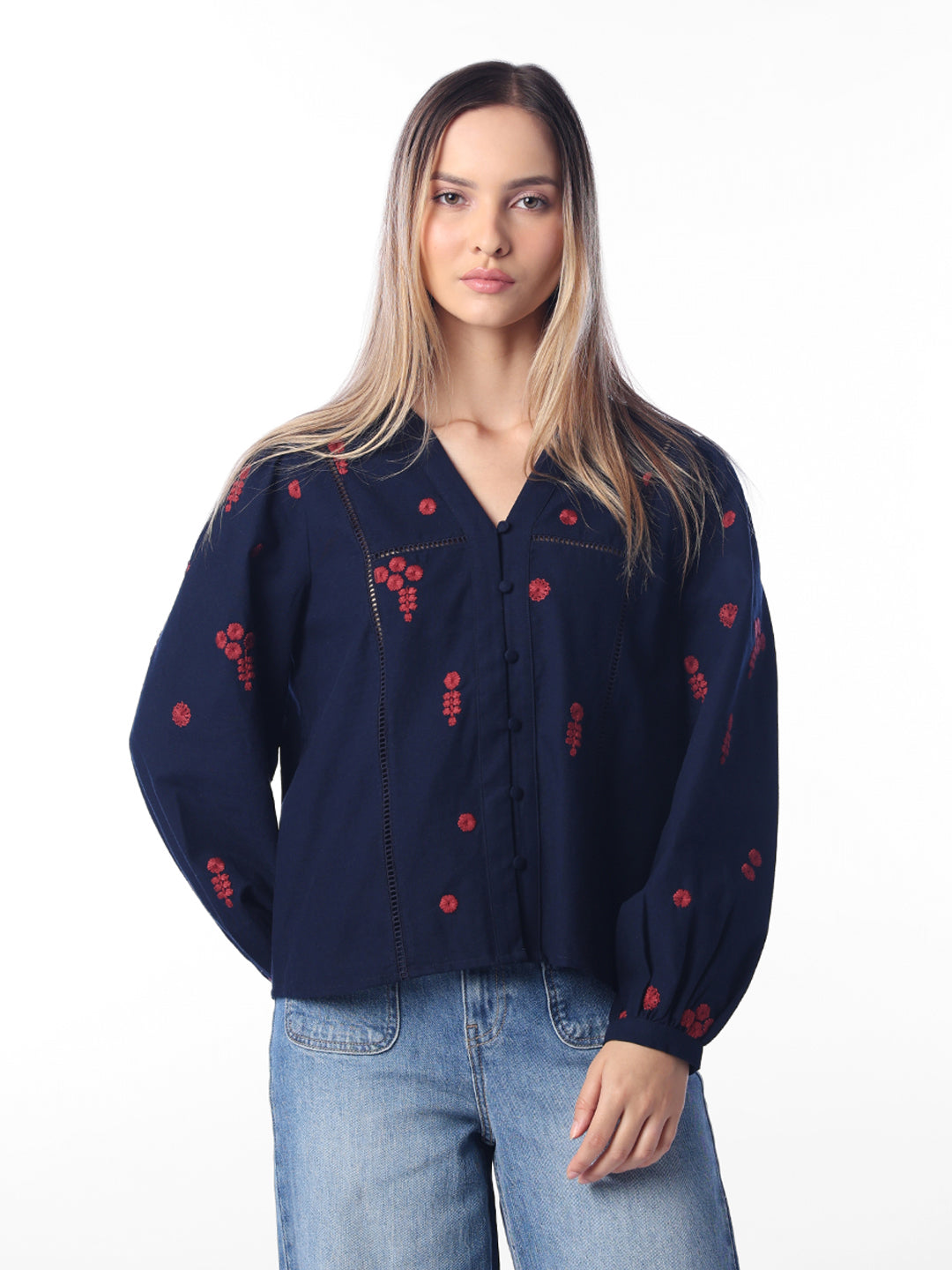 Dark Blue Embroidered Top