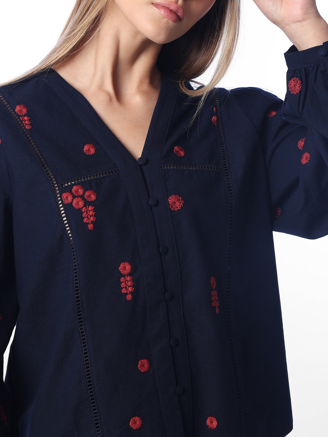 Dark Blue Embroidered Top