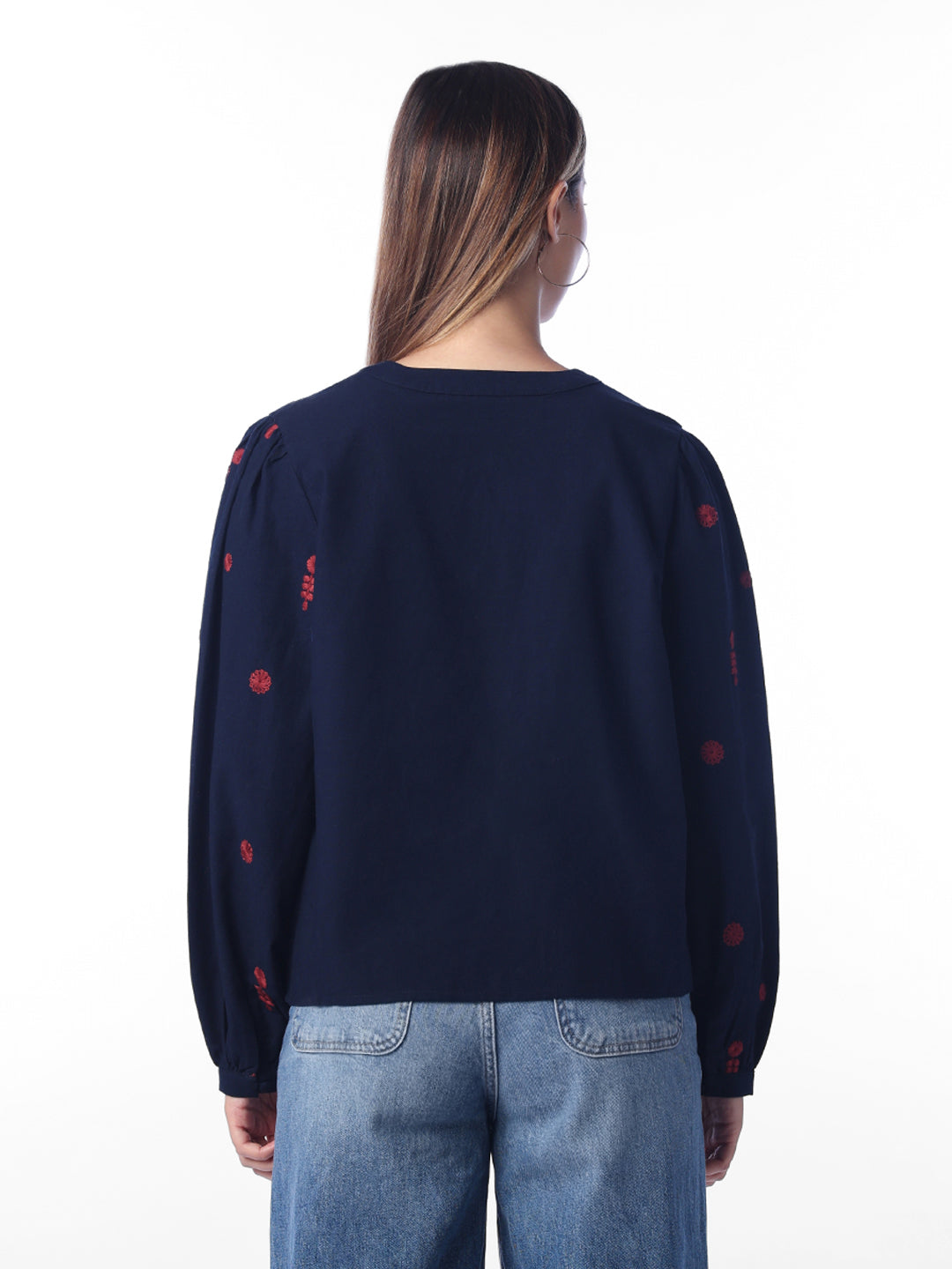 Dark Blue Embroidered Top