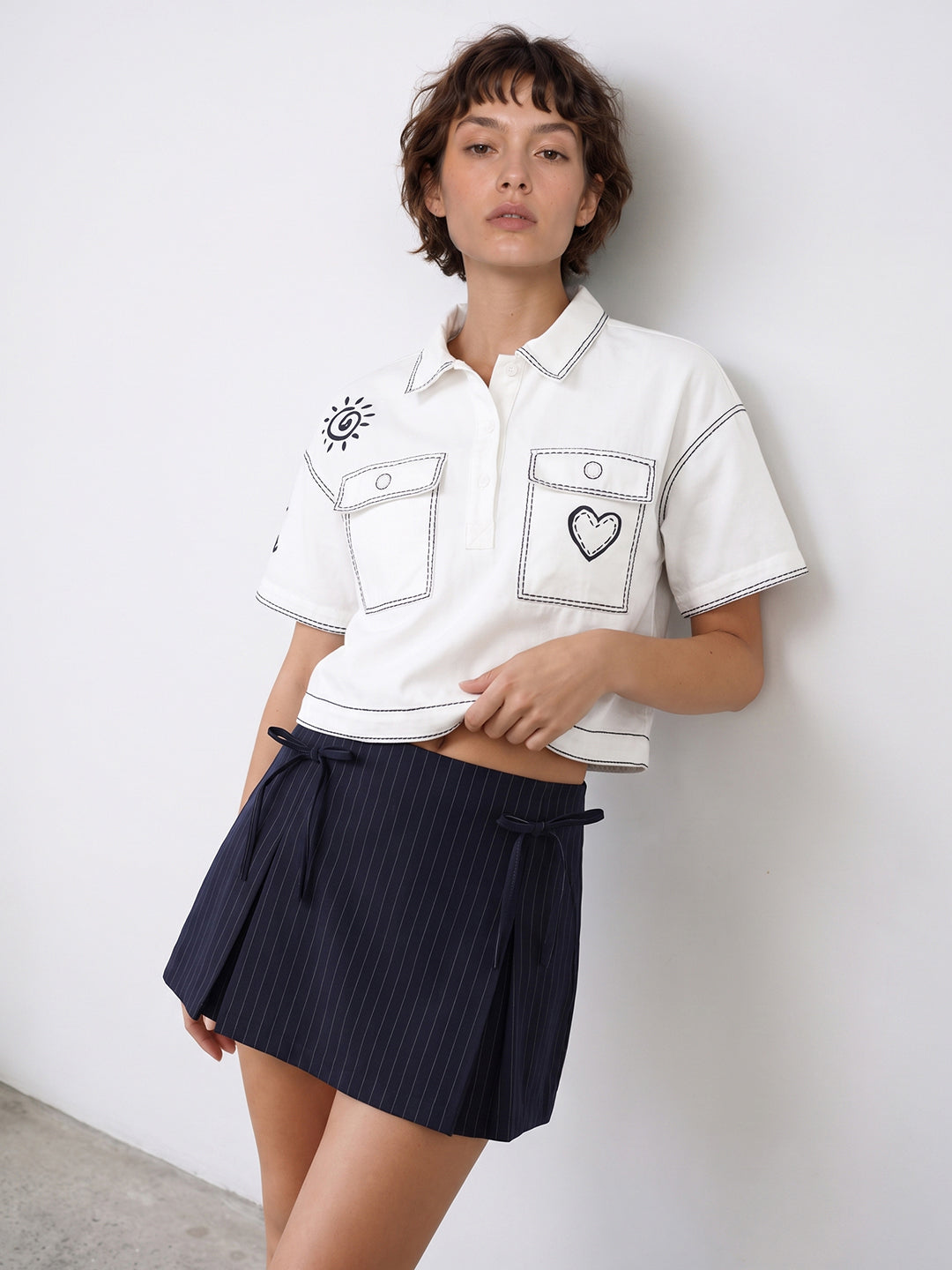 White Contrast Stitch Shirt
