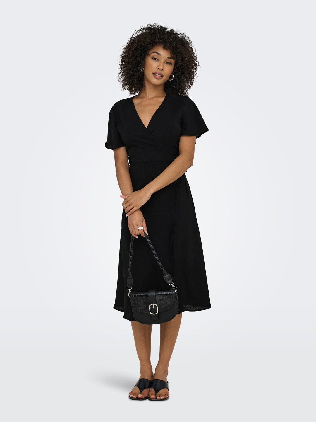 Black Wrap Midi Dress