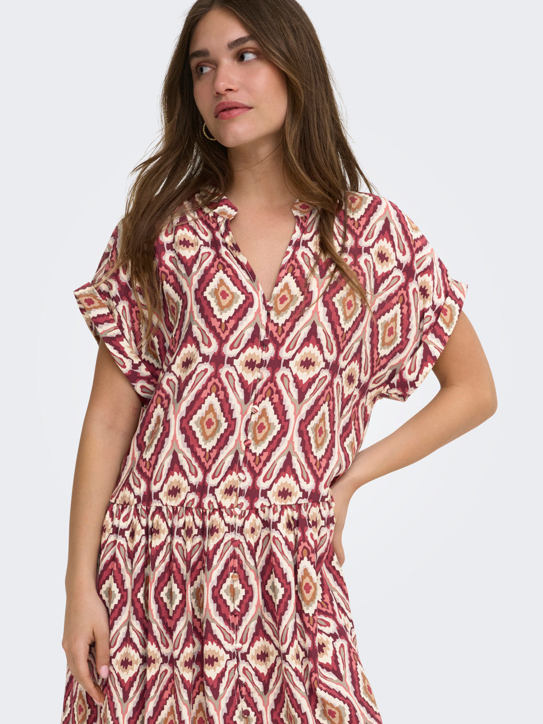 Red Printed Shirt Dress