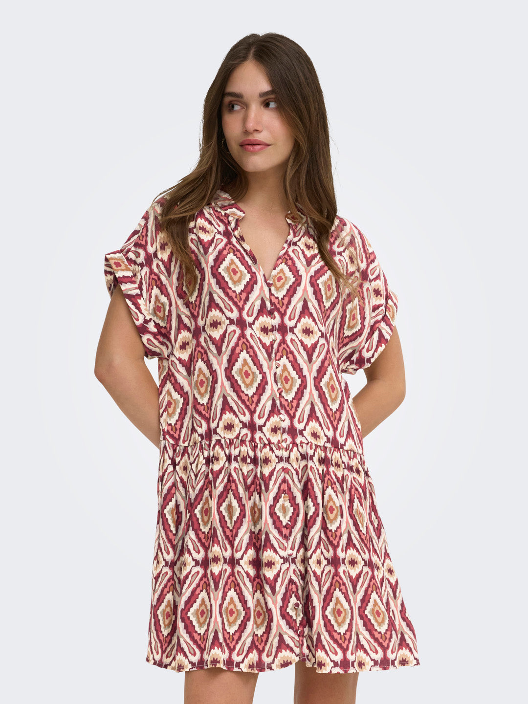 Red Printed Shirt Dress