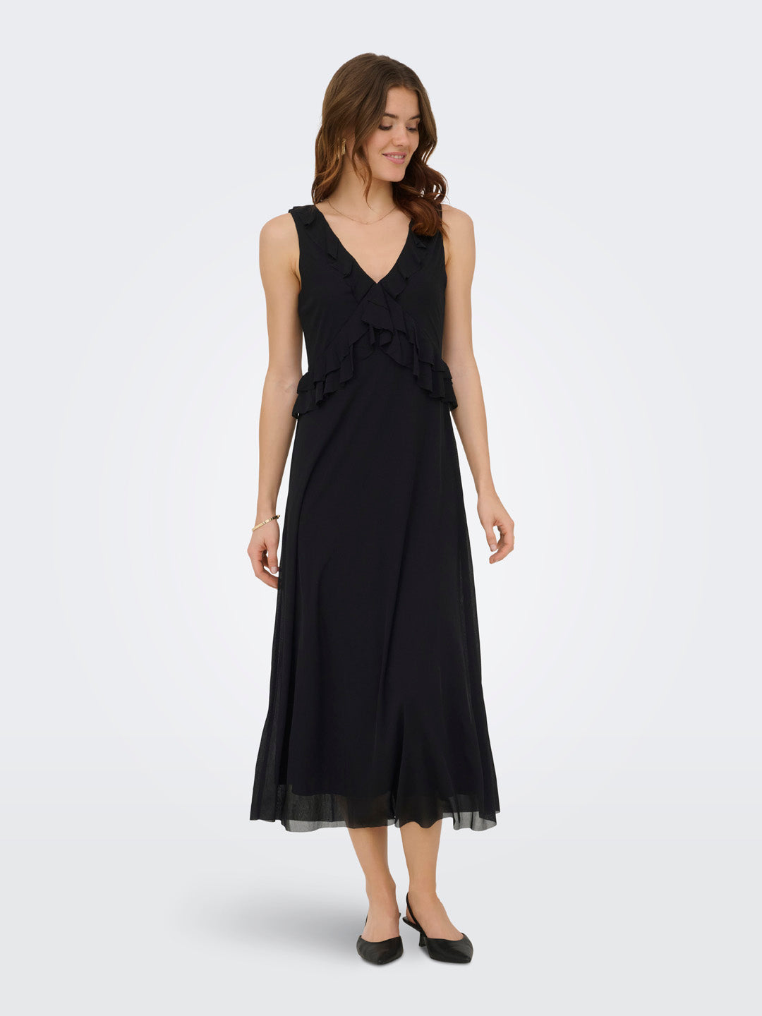 Black Frill Detail Long Dress