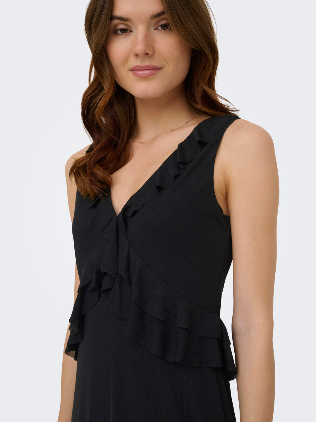 Black Frill Detail Long Dress