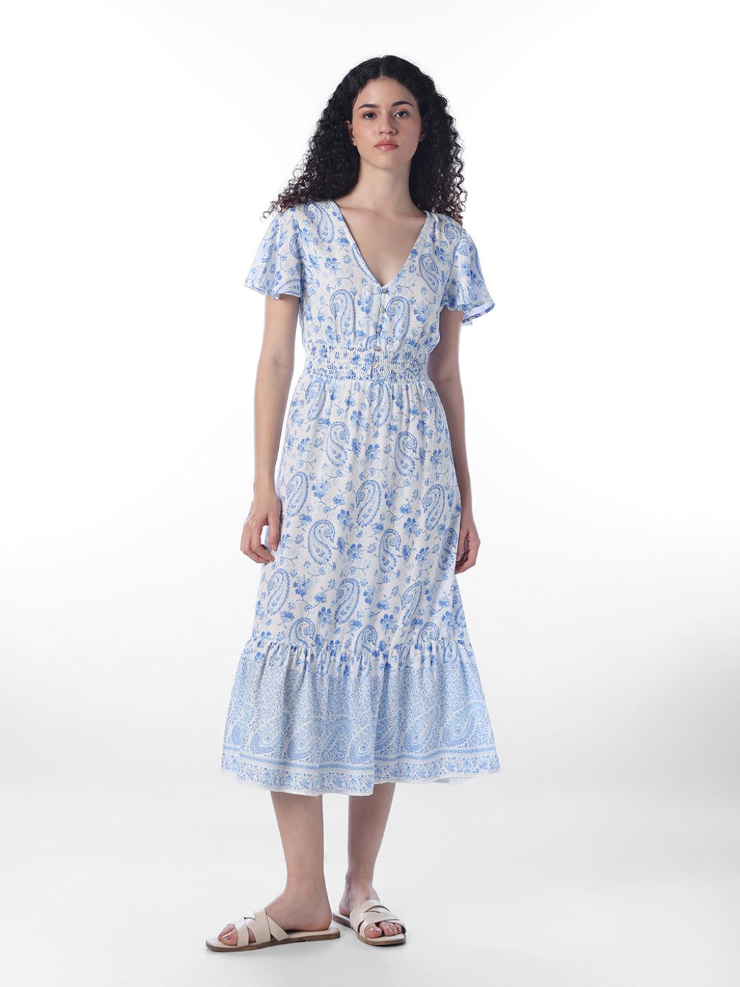 White Printed Midi Dress