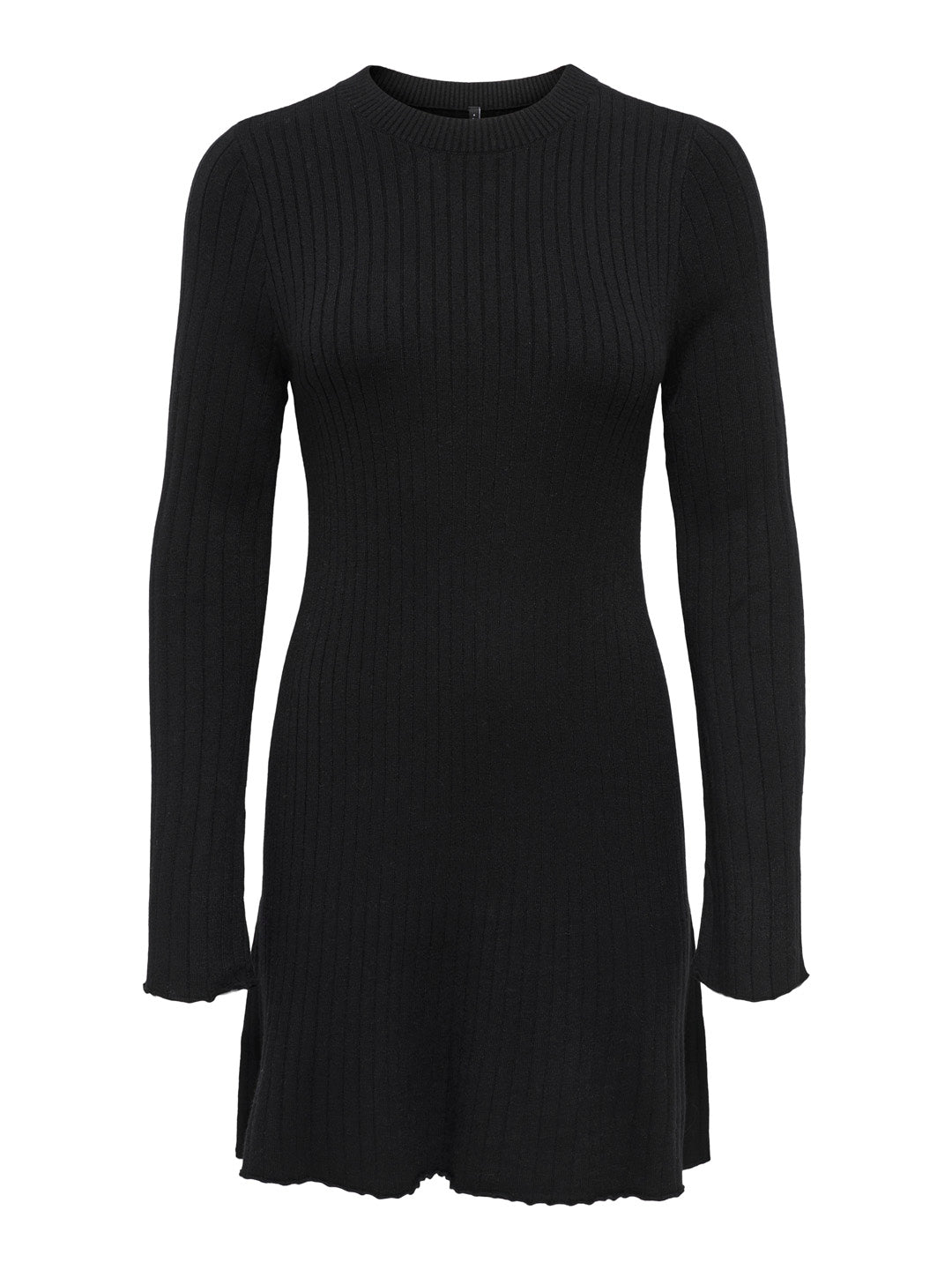 Black Ribbed O-Neck Dress