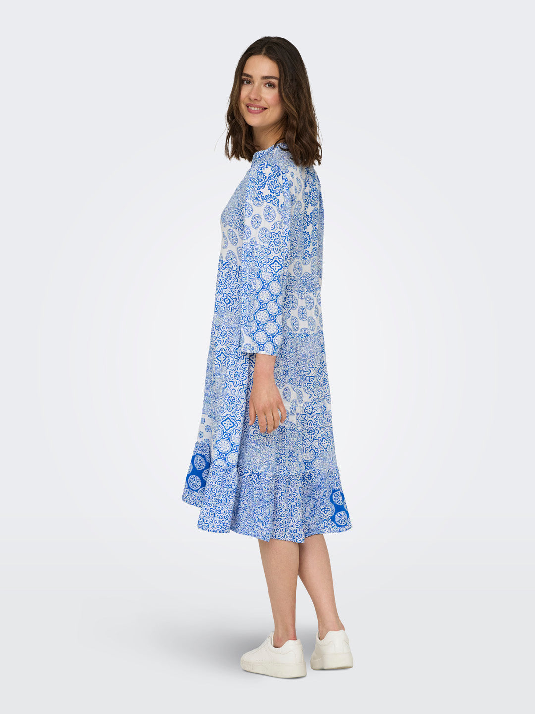 Blue Printed V-Neck Dress