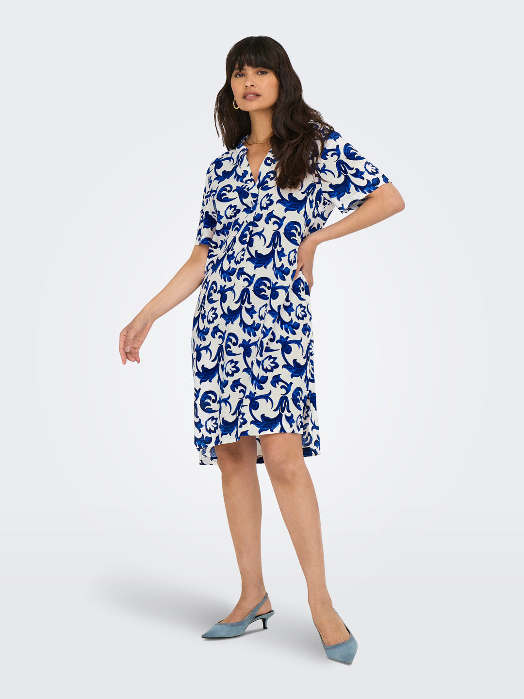 Blue Printed V-Neck Tunic