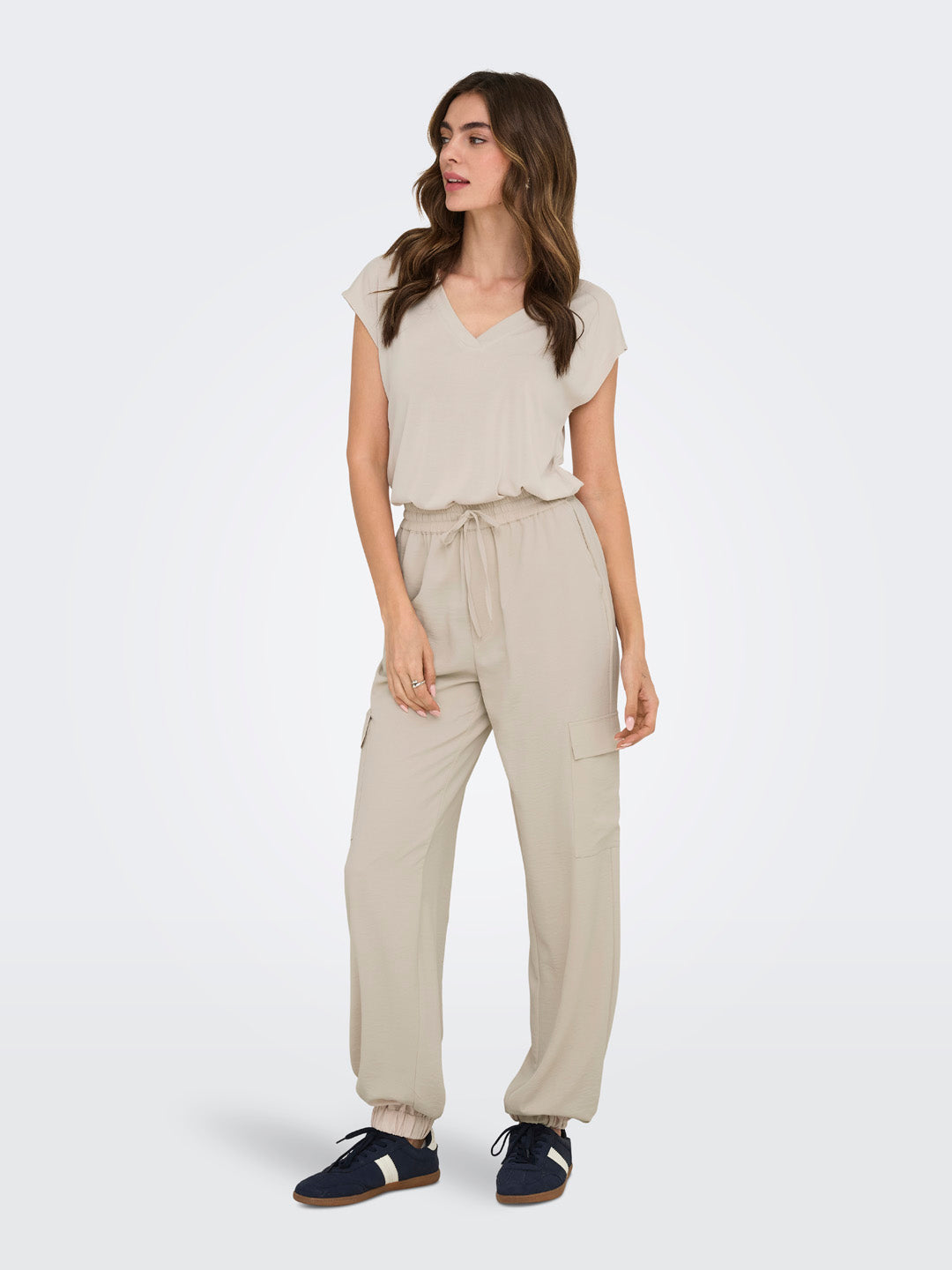 Beige V-Neck Top