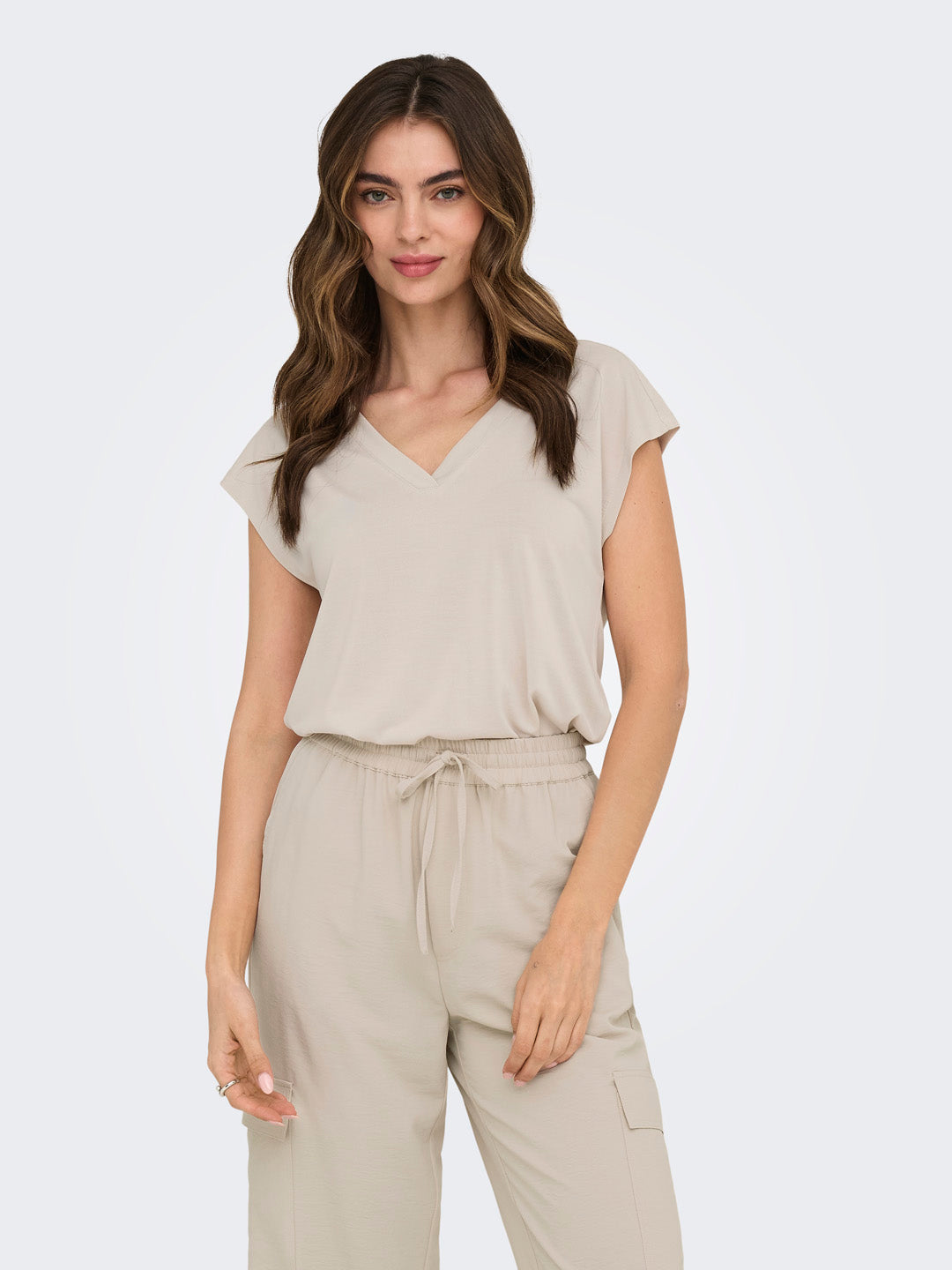 Beige V-Neck Top