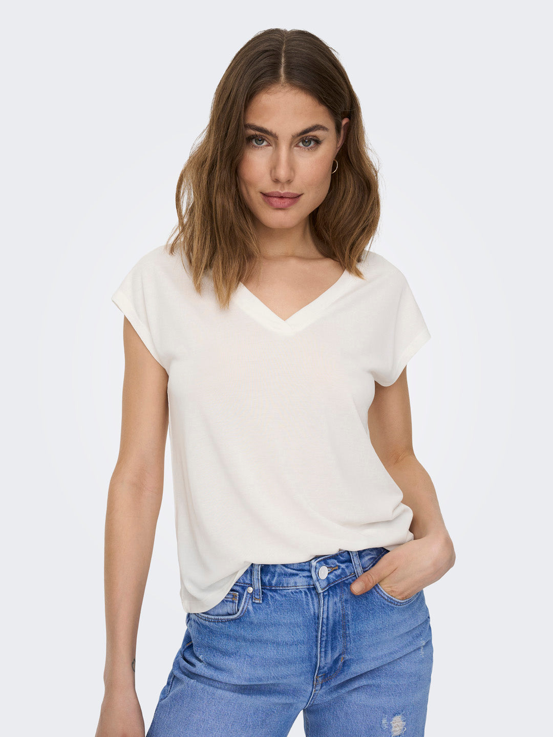 White V-Neck Top