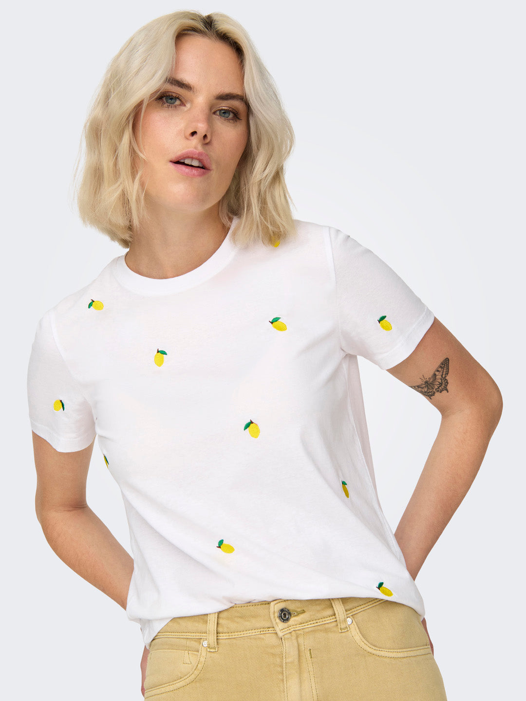 White Printed O-Neck Top