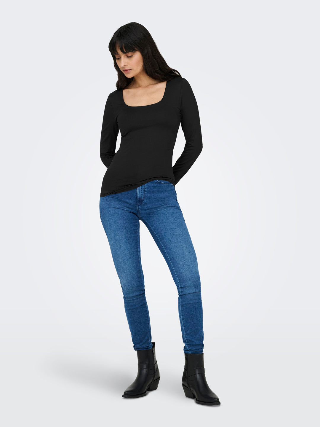 Black Two Way Deep Neck Top