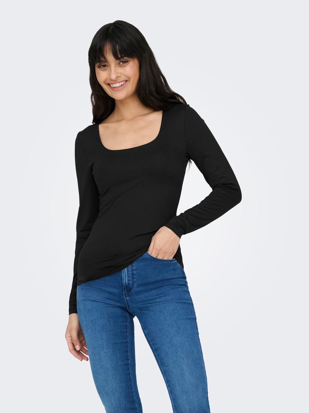 Black Two Way Deep Neck Top