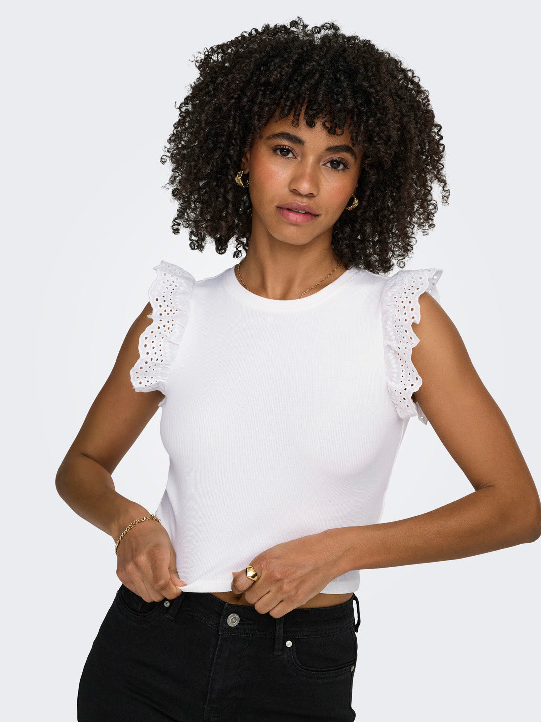 White Lace Detail Crop Top