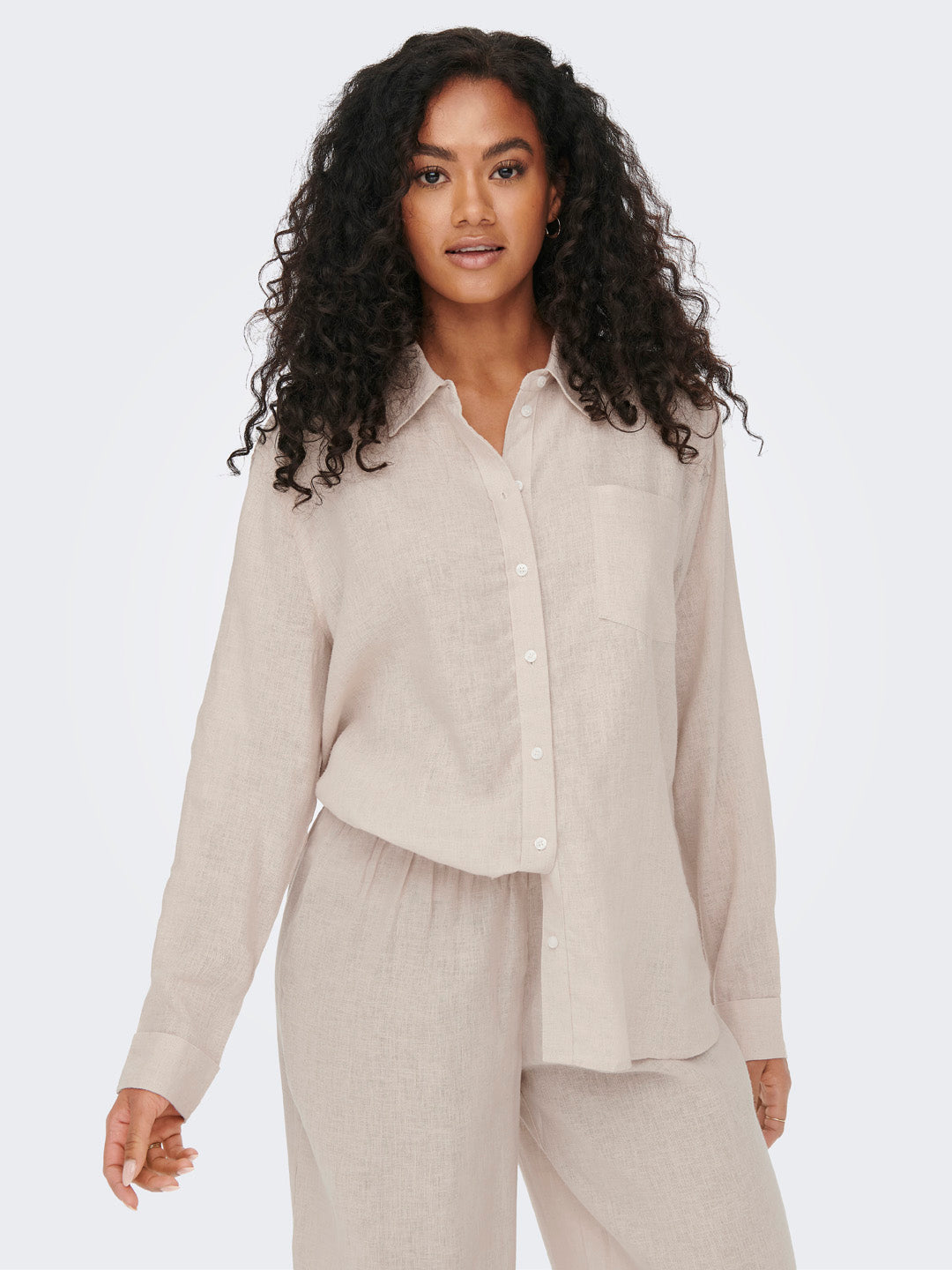 Beige Linen Blend Oversized Shirt
