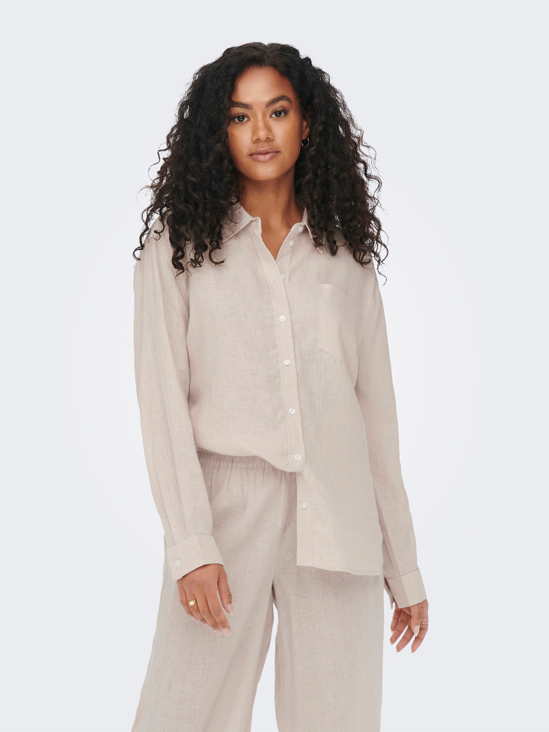 Beige Linen Blend Oversized Shirt