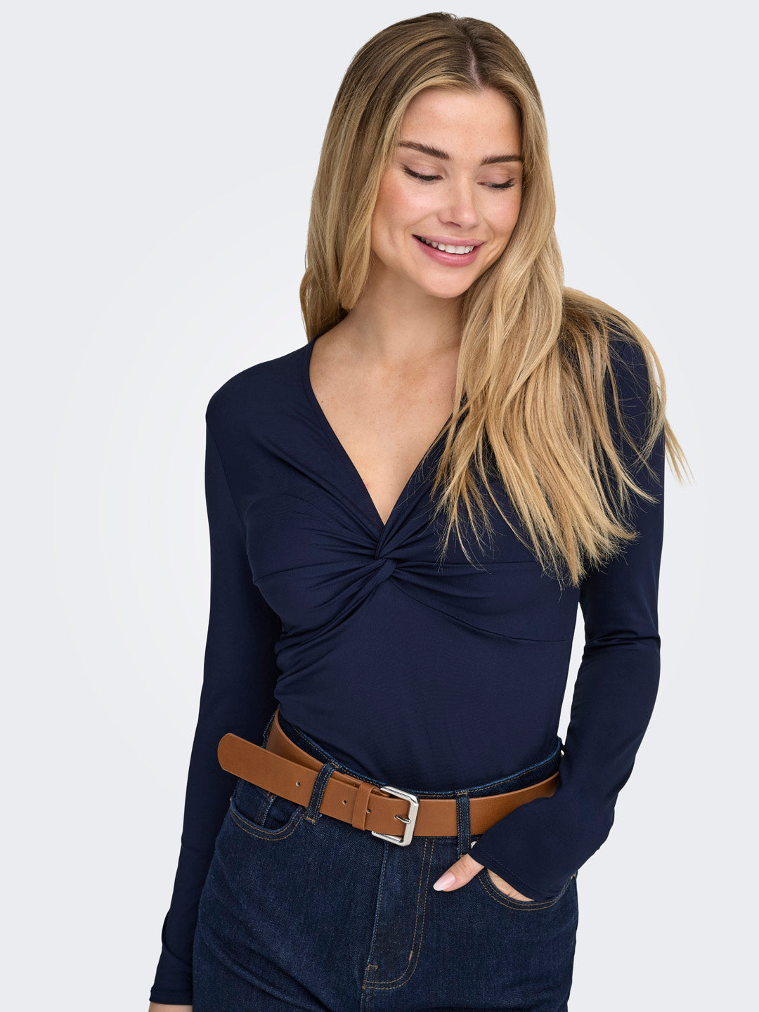 Navy Blue Front Knot Top