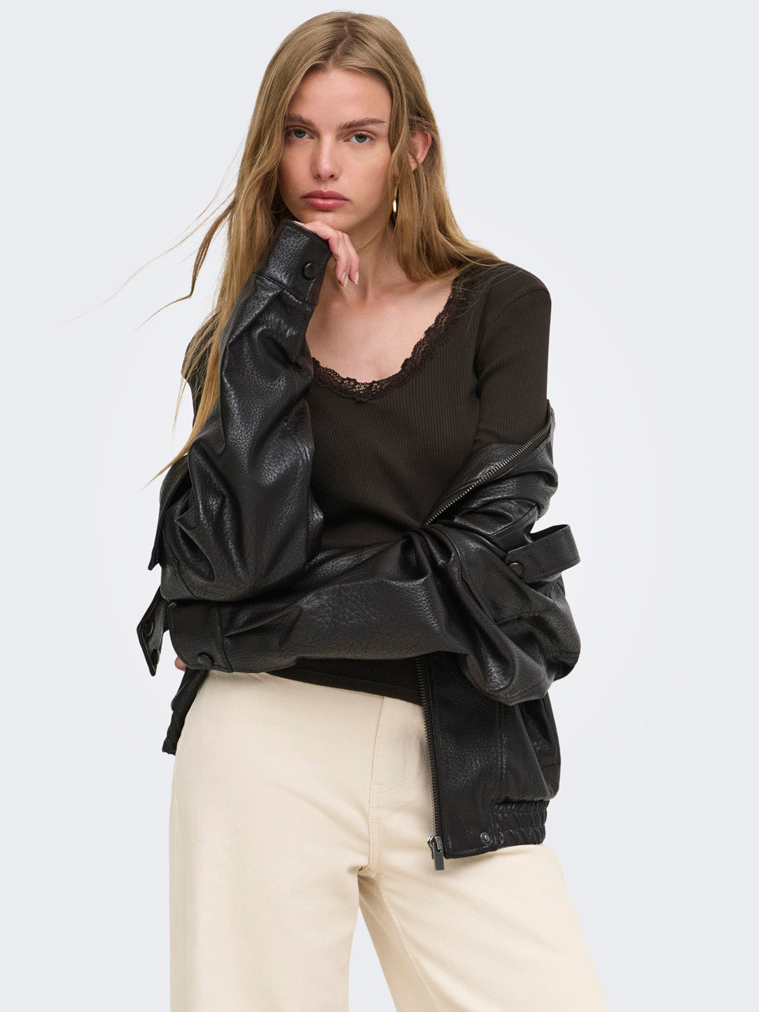 Brown V-Neck Top