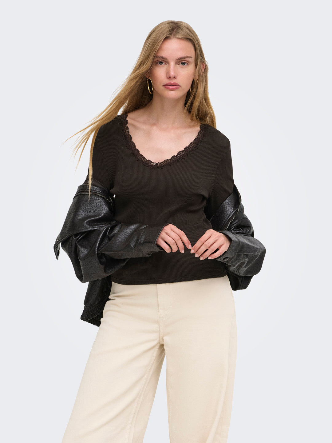 Brown V-Neck Top