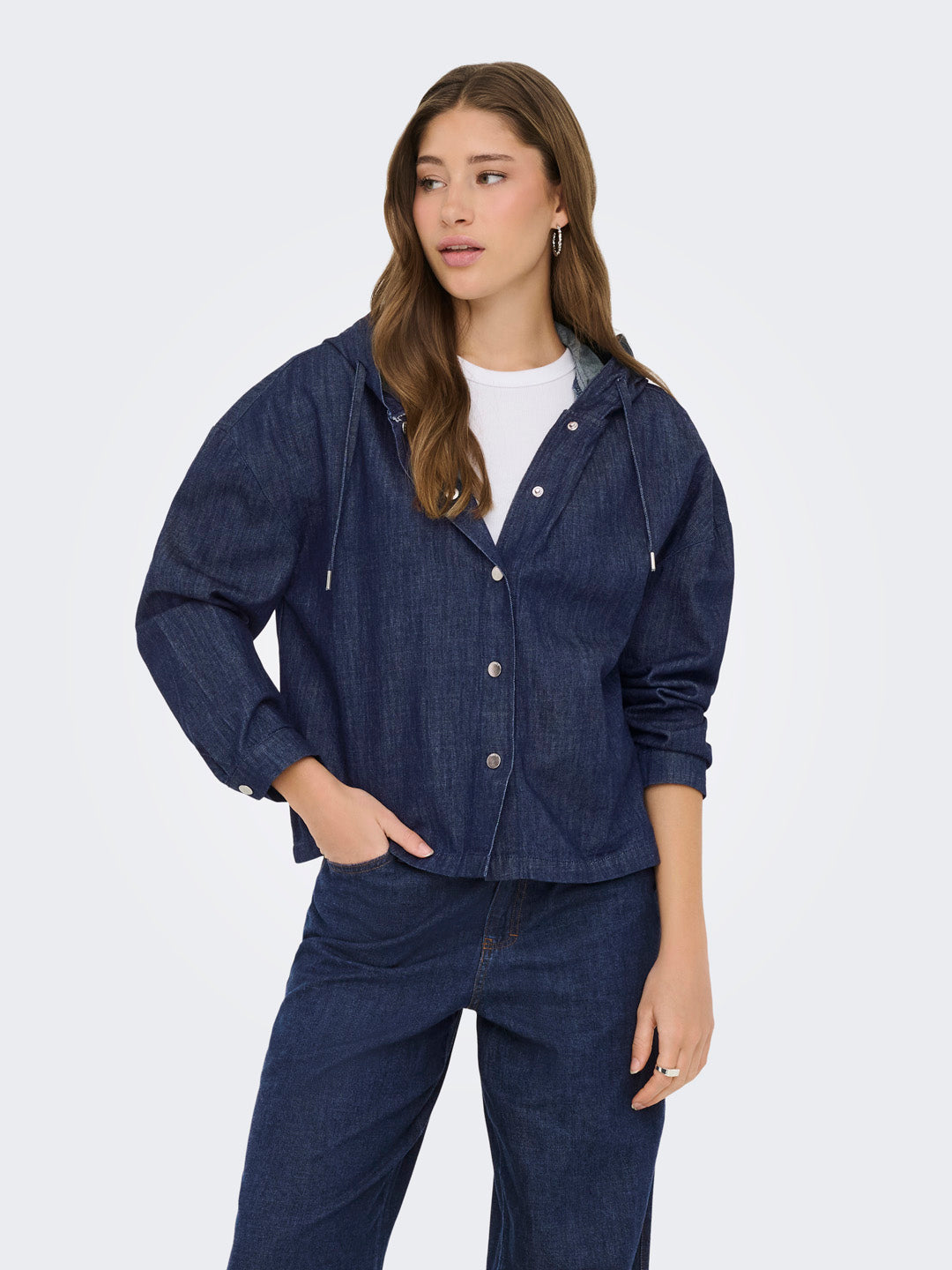 Dark Blue Hooded Denim Shirt
