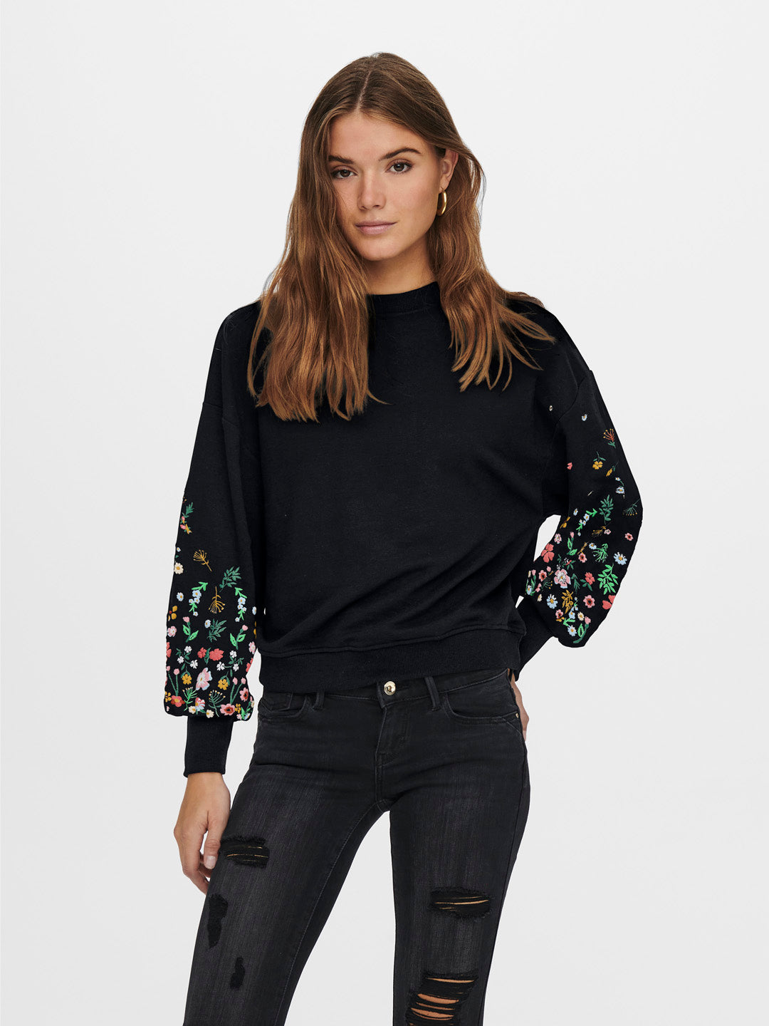 Black Printed O-Neck Sweatshirt