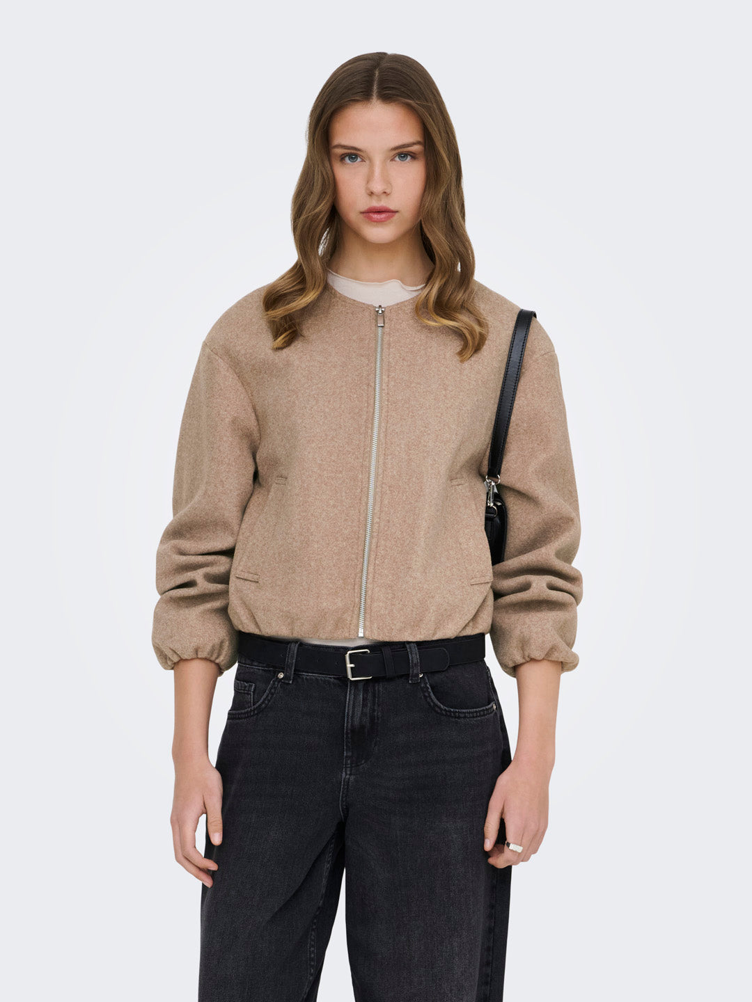 Beige Balloon Bomber Jacket
