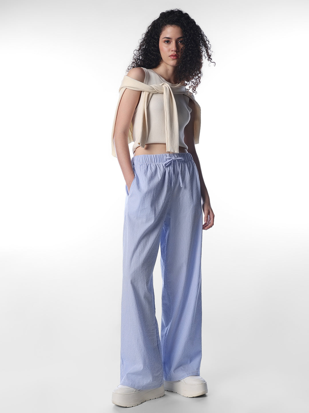 Striped Cotton Wide Leg Pants