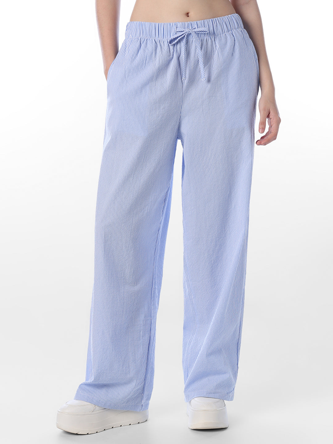Striped Cotton Wide Leg Pants